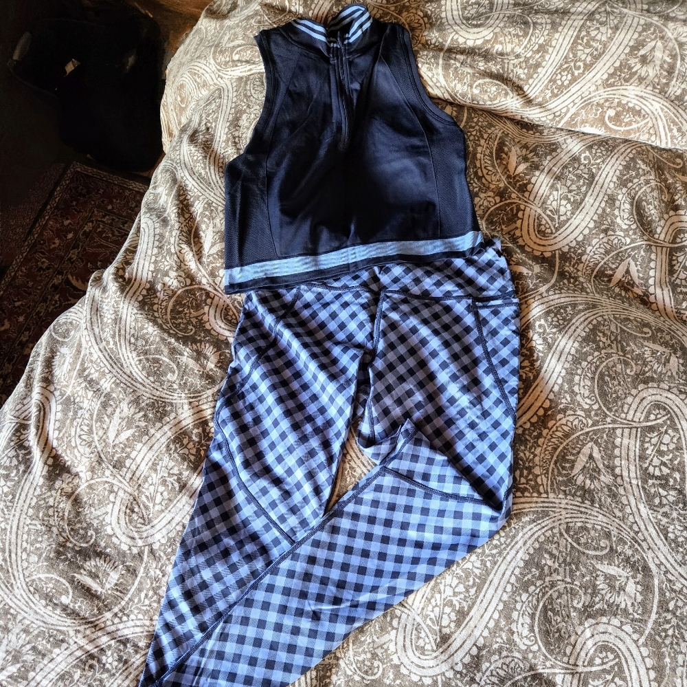 Sweaty Betty Blue Checkered Women's Workout Set